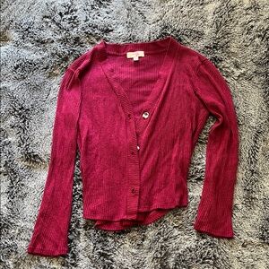 GB Girls Button Down Ribbed Top - Deep Red